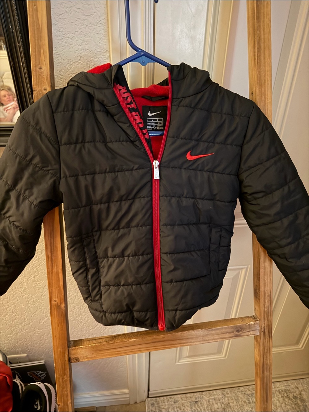 Nike Kids Black Puffer Jacket with Red Trim